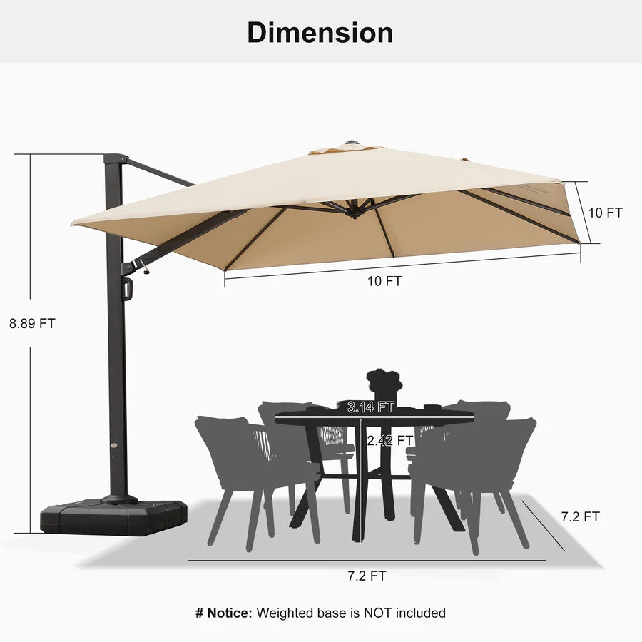 PURPLE LEAF SUNBRELLA Fabric Large Cantilever Umbrella Double Top Deluxe Rectangle Patio Umbrella with Wood Pattern